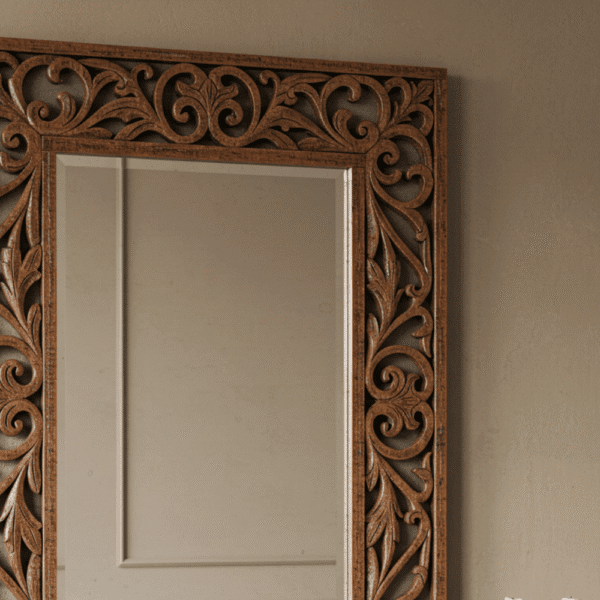 Traditional Handcarved Wooden Wall Mirror – Brown Frame - Image 4