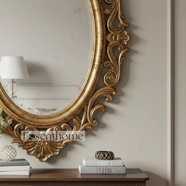 Wooden wall mirror - Floral (Gold) - Image 5