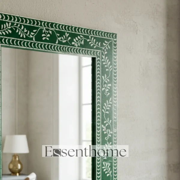 Handmade Bone Inlay Wall Mirror Floral Pattern Green ? Free Photo Frame - Image 3