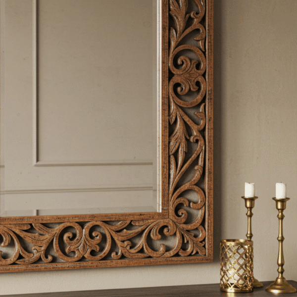 Traditional Handcarved Wooden Wall Mirror – Brown Frame - Image 5