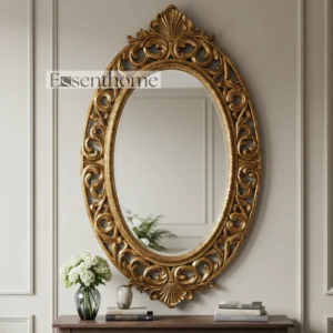 Wooden oval wall mirror - Gold