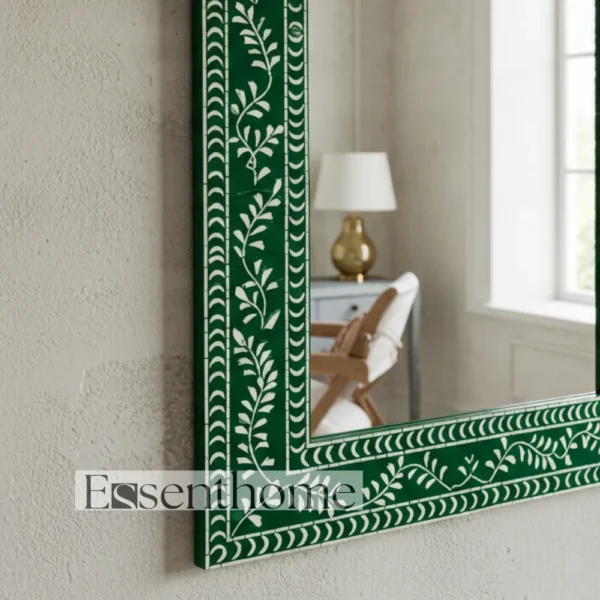 Handmade Bone Inlay Wall Mirror Floral Pattern Green ? Free Photo Frame - Image 4