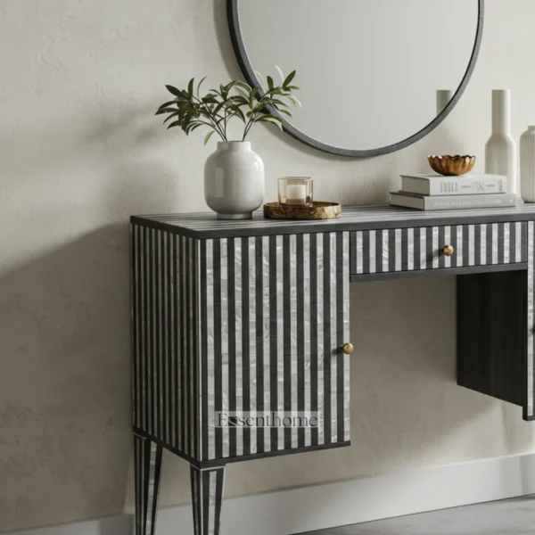 handmade storage cabinet Black & White Mother of Pearl Inlay Sideboard - Image 3