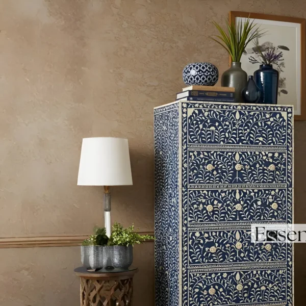 Handmade Navy blue Bone Inlay Tallboy Dresser ? 6 Drawer Floral Storage Cabinet - Image 4