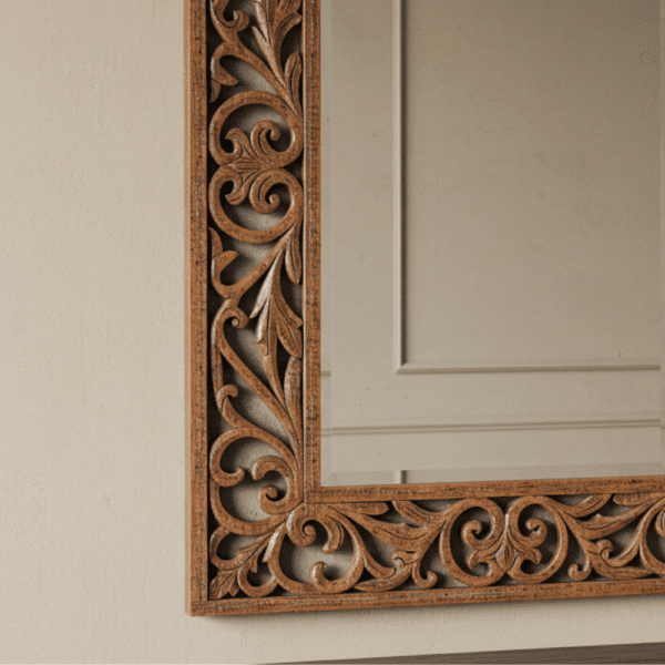 Traditional Handcarved Wooden Wall Mirror – Brown Frame - Image 6