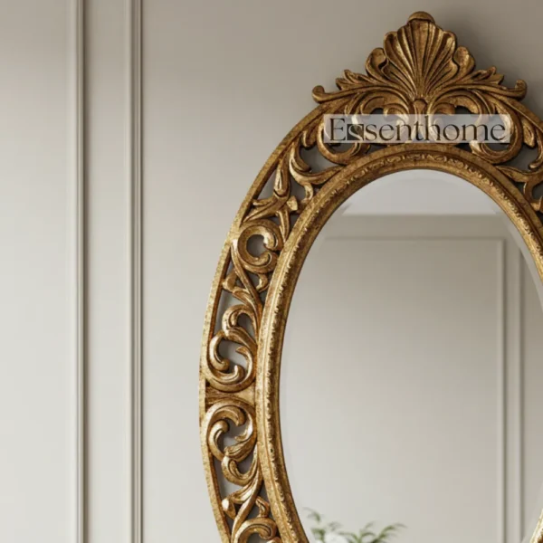 Wooden oval wall mirror - Gold - Image 2
