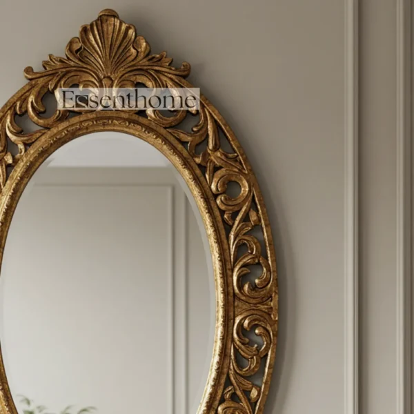 Wooden oval wall mirror - Gold - Image 3