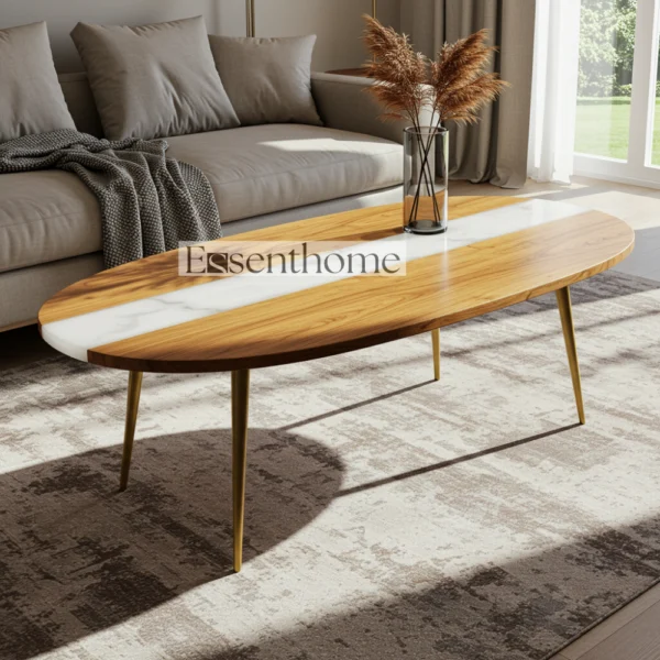 Wooden round coffee table - Wood & Blue
