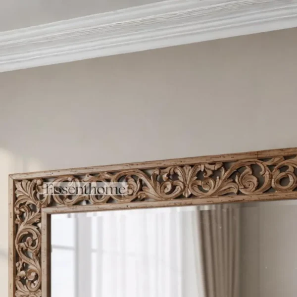 Floral Wooden Wall Mirror - Brown - Image 3