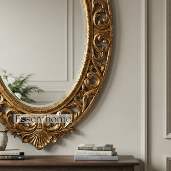 Gold wooden wall mirror - Oval Floral - Image 3