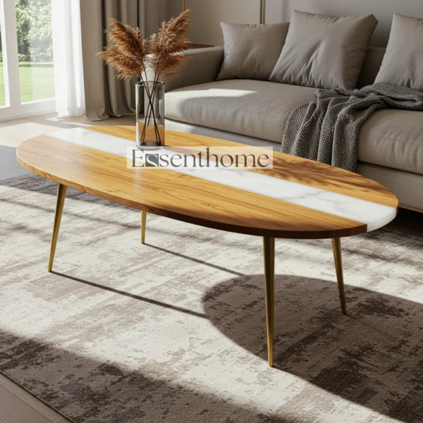 Wooden round coffee table - Wood & Blue - Image 2