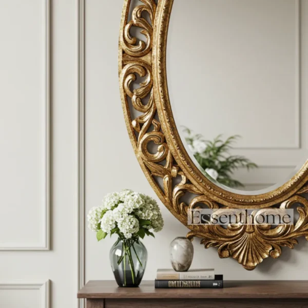 Gold wooden wall mirror - Oval Floral - Image 5