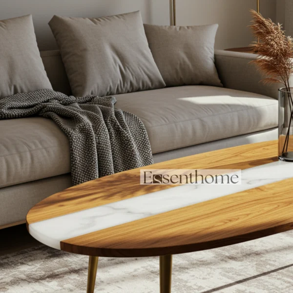 Wooden round coffee table - Wood & Blue - Image 3