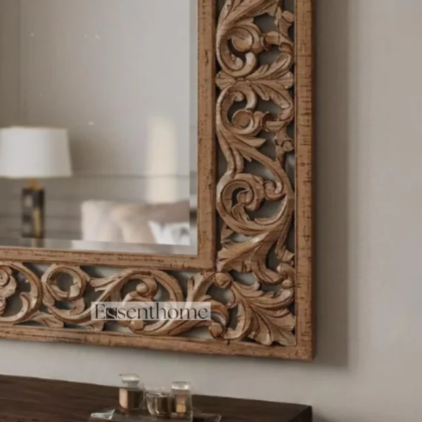 Floral Wooden Wall Mirror - Brown - Image 5