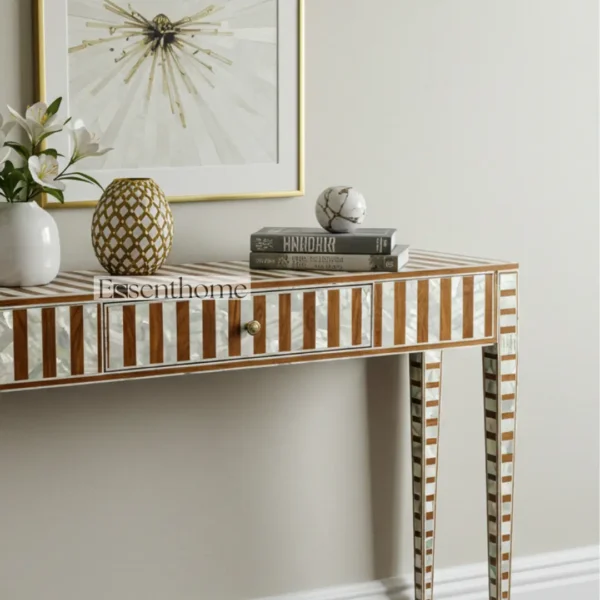 Essenthome Bone & Mother-of-Pearl Inlay Console Table with Drawer ? Handcrafted Mango Wood & Resin Elegance - Image 5
