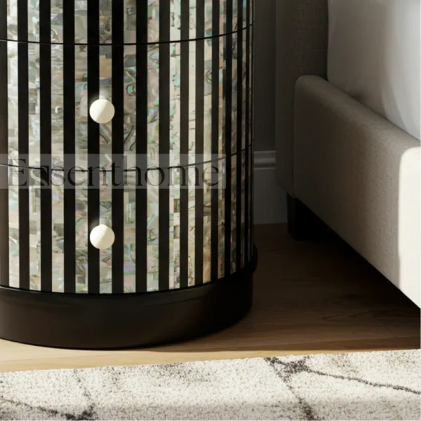 Essenthome Mother of Pearl Inlay Round Bedside Table ? 3 Drawer Handmade Nightstand - Image 3