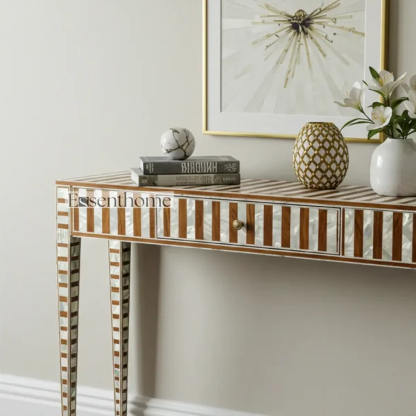 Essenthome Bone & Mother-of-Pearl Inlay Console Table with Drawer ? Handcrafted Mango Wood & Resin Elegance - Image 7