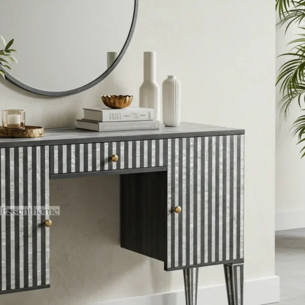 handmade storage cabinet Black & White Mother of Pearl Inlay Sideboard - Image 4