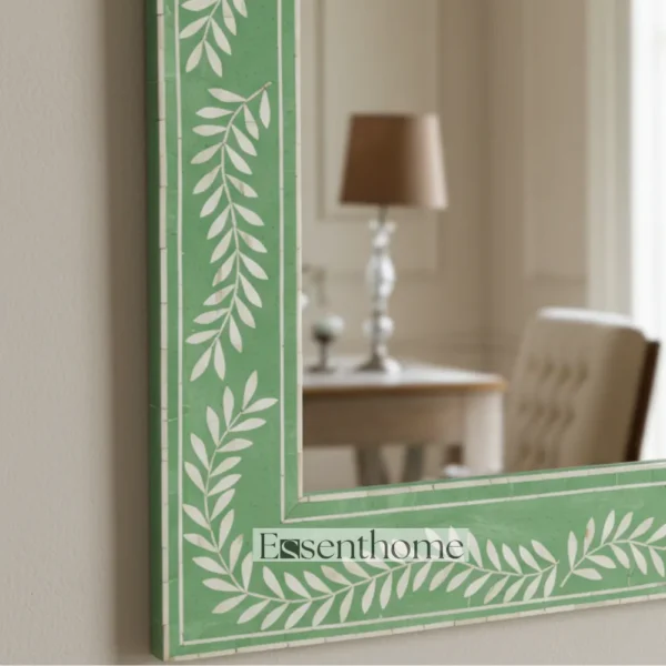 Handmade Bone Inlay Wall Mirror Floral Pattern Green ? Free Photo Frame - Image 5