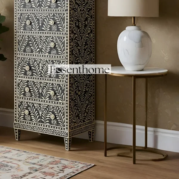 Handmade Black Bone Inlay Tallboy Dresser ? 6 Drawer Floral Storage Cabinet - Image 5