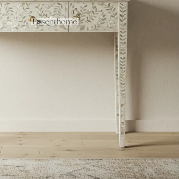 Essenthome Ivory Floral Bone Inlay Console Table ? Handcrafted Mango Wood & Resin Boho-Chic Entryway Accent - Image 4