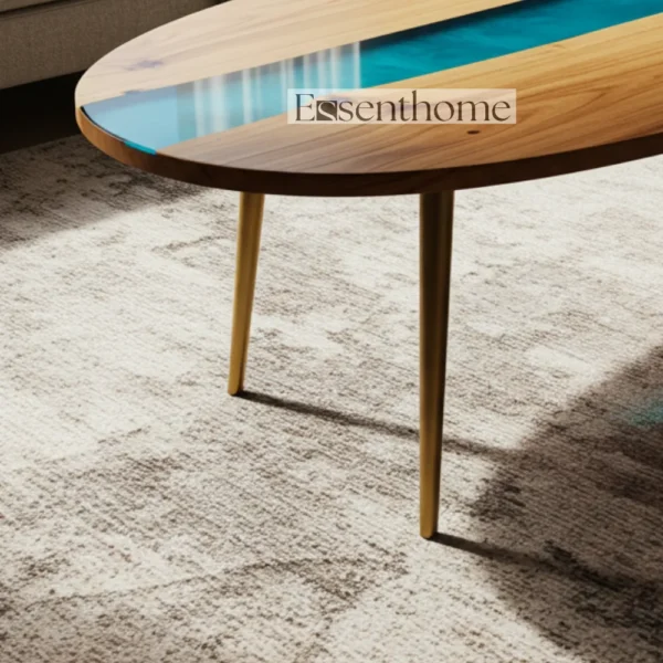 Essenthome Brown Oval Wooden Coffee Table – Handcrafted Living Room Centerpiece - Image 3