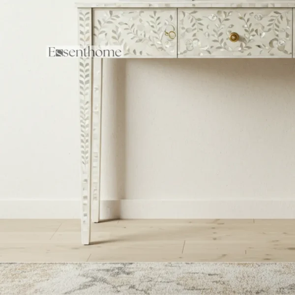 Essenthome Ivory Floral Bone Inlay Console Table ? Handcrafted Mango Wood Accent Furniture - Image 5