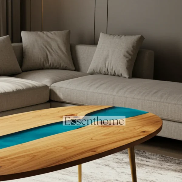 Essenthome Brown Oval Wooden Coffee Table – Handcrafted Living Room Centerpiece - Image 5