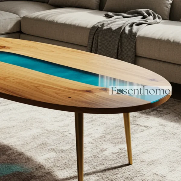 Essenthome Brown Oval Wooden Coffee Table – Handcrafted Living Room Centerpiece - Image 6