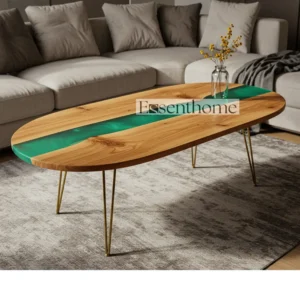 Rustic Brown Oval Coffee Table – Solid Wood Handmade Living Room Accent