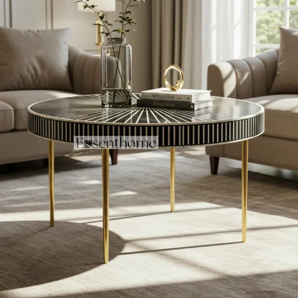 Designer Bone Inlay Coffee Table - Black & White
