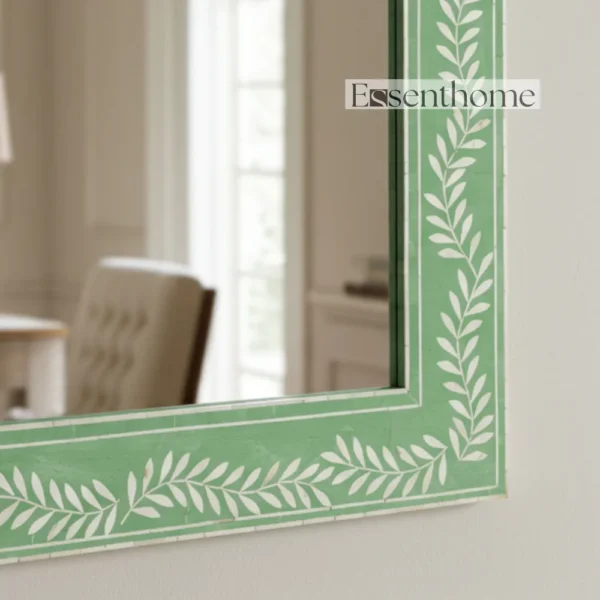 Handmade Bone Inlay Wall Mirror Floral Pattern Green ? Free Photo Frame - Image 6