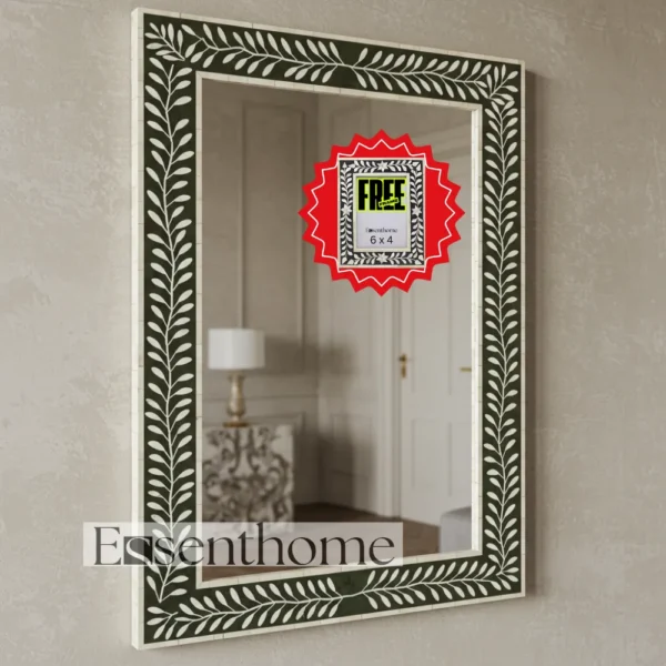 Luxury Bone Inlay Wall Mirror ? Black and White Handmade Rectangular Frame