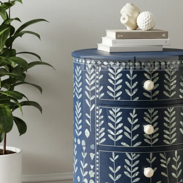 ?Handmade White Mother of Pearl Nightstand ? Floral Inlay, 4 Drawer? - Image 2