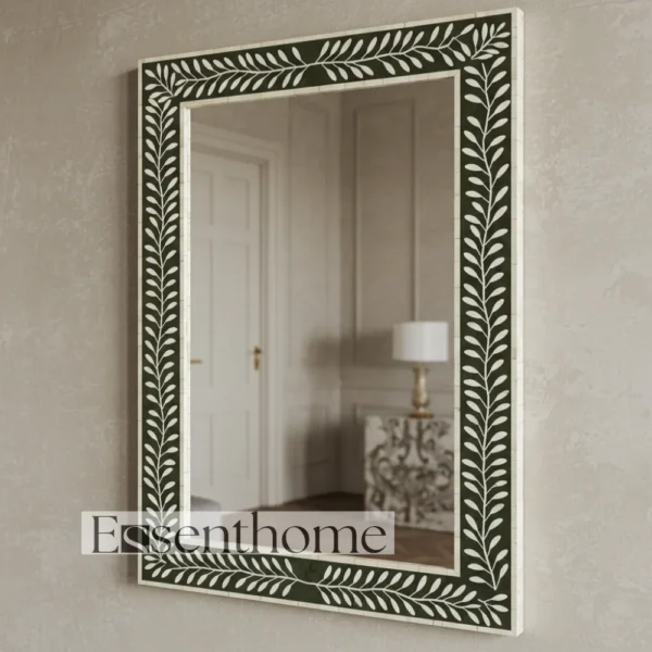 Luxury Bone Inlay Wall Mirror ? Black and White Handmade Rectangular Frame - Image 2