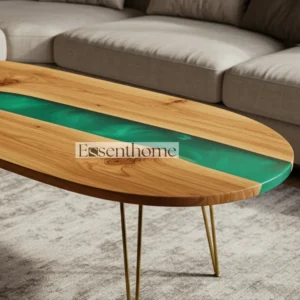 Essenthome Oval Coffee Table – Wooden Brown Finish, Rustic Living Room Décor