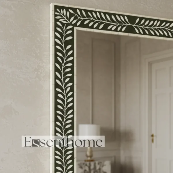 Luxury Bone Inlay Wall Mirror ? Black and White Handmade Rectangular Frame - Image 3