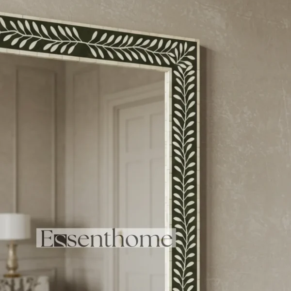 Luxury Bone Inlay Wall Mirror ? Black and White Handmade Rectangular Frame - Image 4