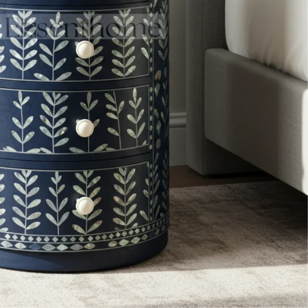 ?Handmade White Mother of Pearl Nightstand ? Floral Inlay, 4 Drawer? - Image 5