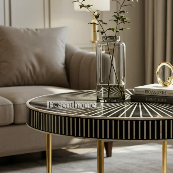 Designer Bone Inlay Coffee Table - Black & White - Image 2