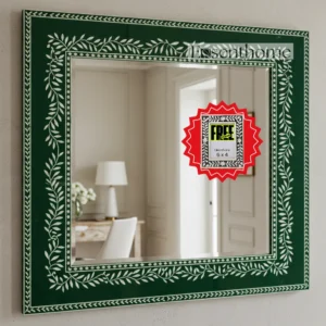 Handmade bone inlay mirror - Green