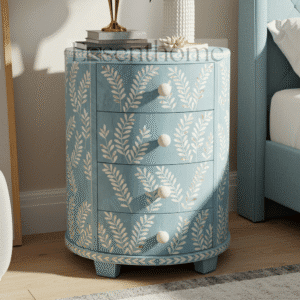 ?Handmade White Mother of Pearl Nightstand ? Floral Inlay, 4 Drawer?