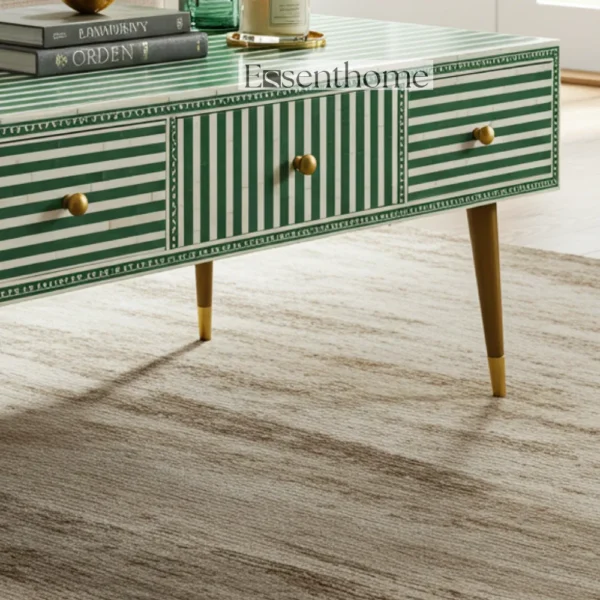 Handmade Wooden Coffee Table Green Stripes Luxury Centre Table + Free Frame - Image 6