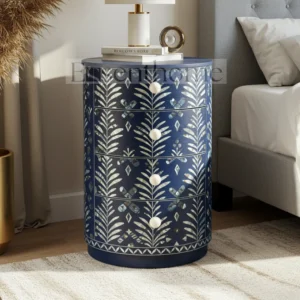 ?Handcrafted White Mother of Pearl Nightstand ? 4-Drawer Floral Inlay Bedside Table?