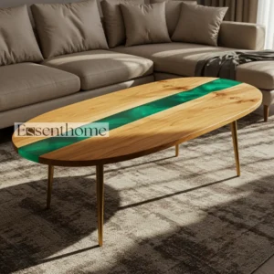 Essenthome Rustic Oval Wooden Coffee Table – Stylish Brown Living Room Furniture