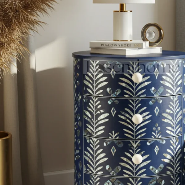 ?Handcrafted White Mother of Pearl Nightstand ? 4-Drawer Floral Inlay Bedside Table? - Image 2