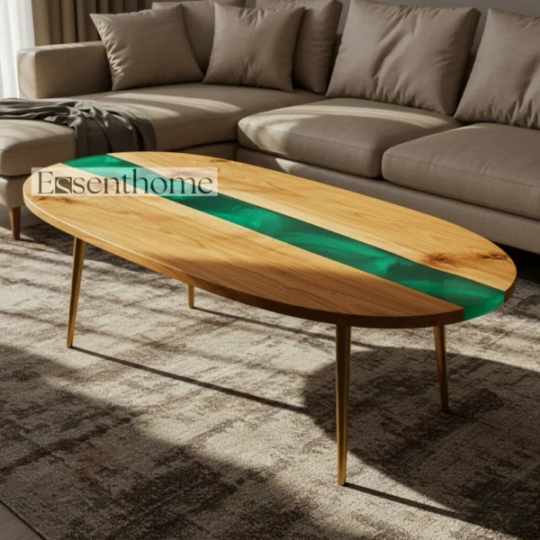 Essenthome Rustic Oval Wooden Coffee Table – Stylish Brown Living Room Furniture - Image 2
