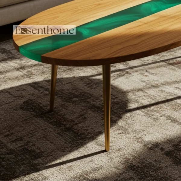 Essenthome Rustic Oval Wooden Coffee Table – Stylish Brown Living Room Furniture - Image 3
