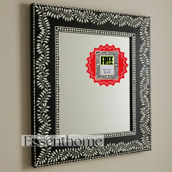Bone Inlay Wall Mirror ? Black Rectangle Handmade Frame by Essenthome