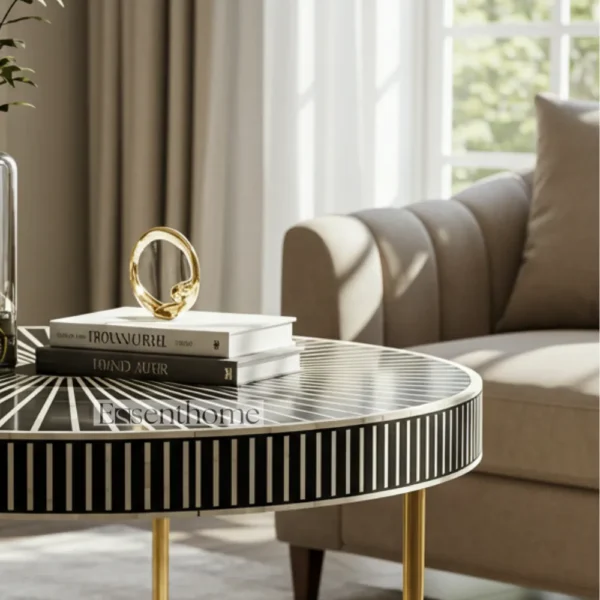 Designer Bone Inlay Coffee Table - Black & White - Image 3